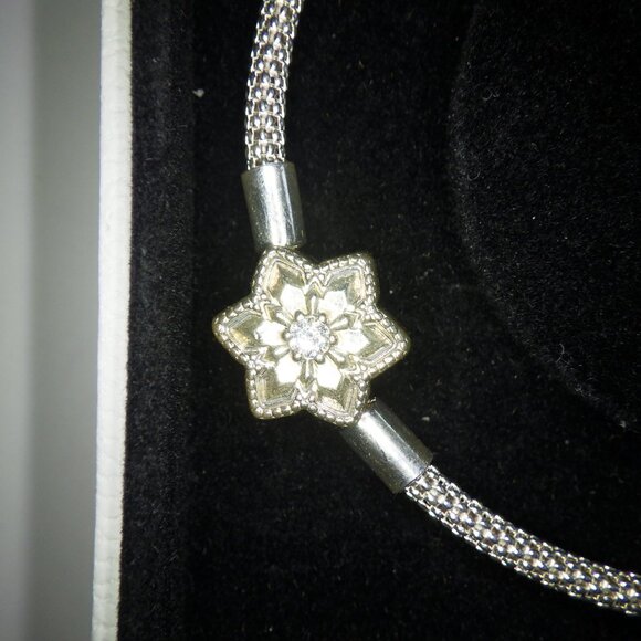 PANDORA Sterling Silver SHINE BRIGHT SNOWFLAKE Mesh Bangle Bracelet STAR NWB - Picture 3 of 9